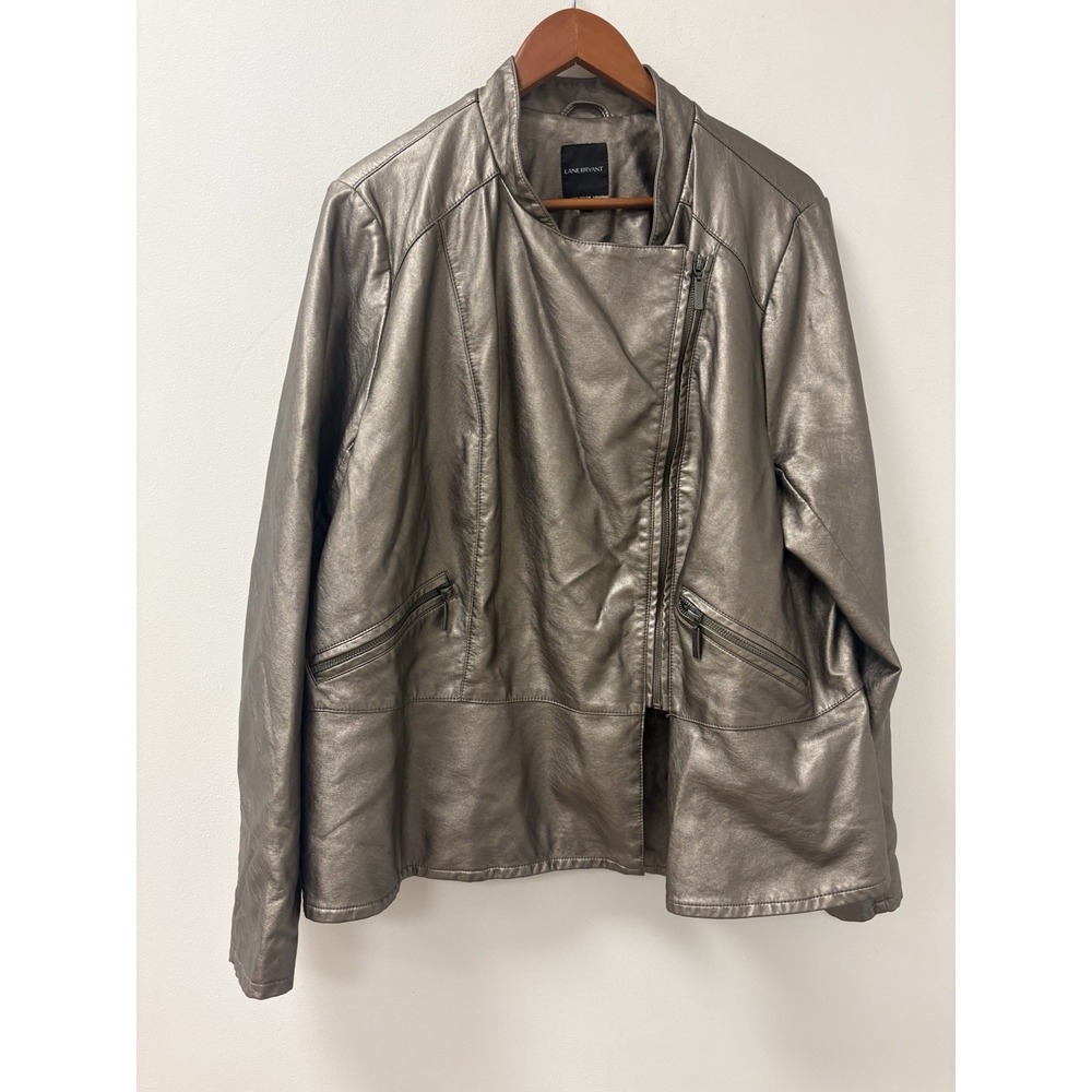 Lane Bryant Jacket Womens 18/20 Metallic Faux Leather Moto Biker Motorcycle EUC
